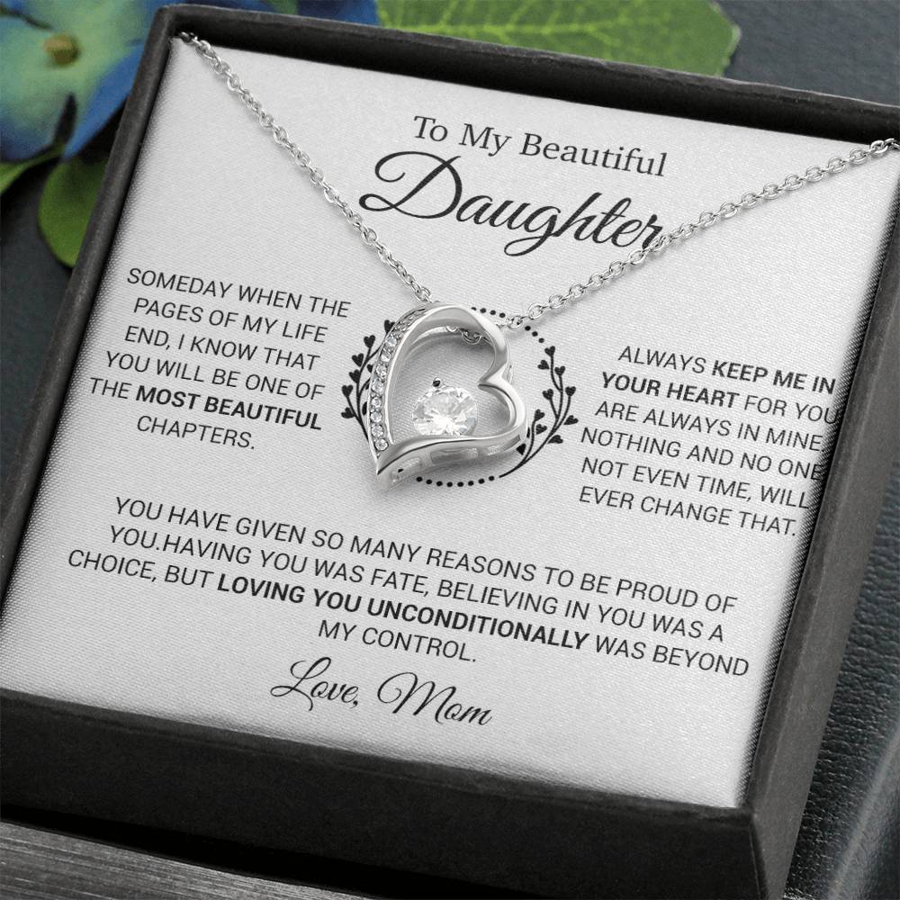 To My Daughter Necklace, Gift for Daughter from Mom, Daughter Mother Necklace 16_12_White