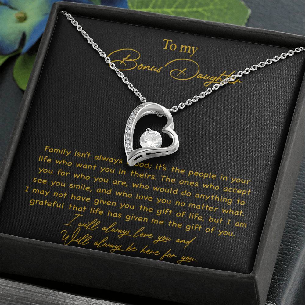 To my Bonus Daughter Necklace, Bonus Daughter, Step Daughter Gift 3-4_Gold