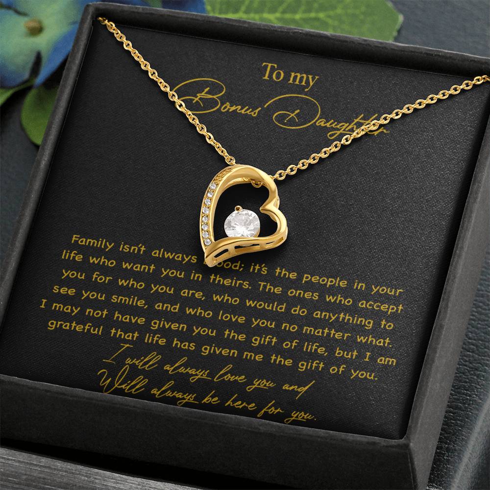 To my Bonus Daughter Necklace, Bonus Daughter, Step Daughter Gift 3-4_Gold
