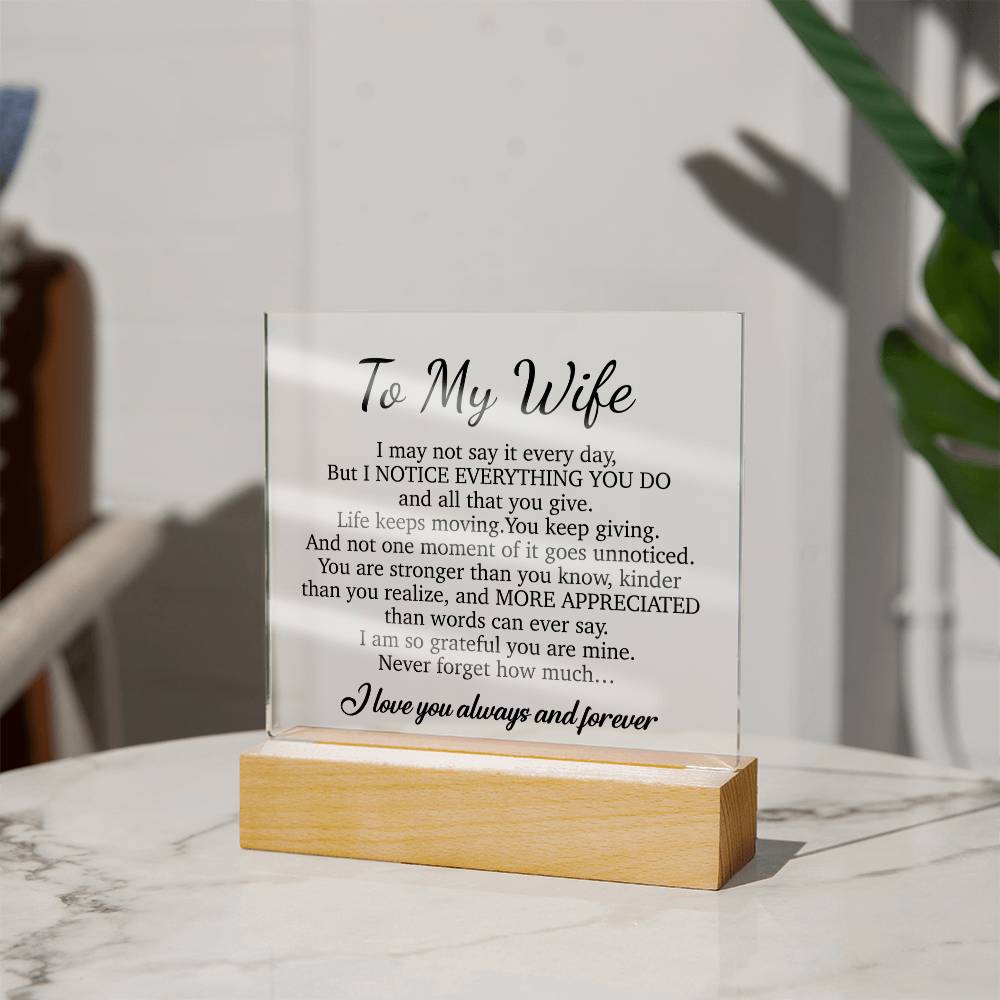 To My Wife Acrylic Plaque,  Wife Birthday Gift, Wife on Anniversary, Christmas Gift