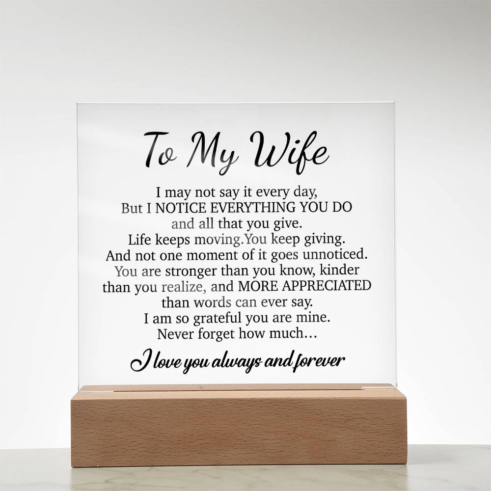 To My Wife Acrylic Plaque,  Wife Birthday Gift, Wife on Anniversary, Christmas Gift