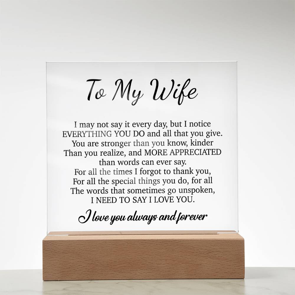To My Wife Acrylic Plaque,  Wife Birthday Gift, Wife on Anniversary, Christmas Gift