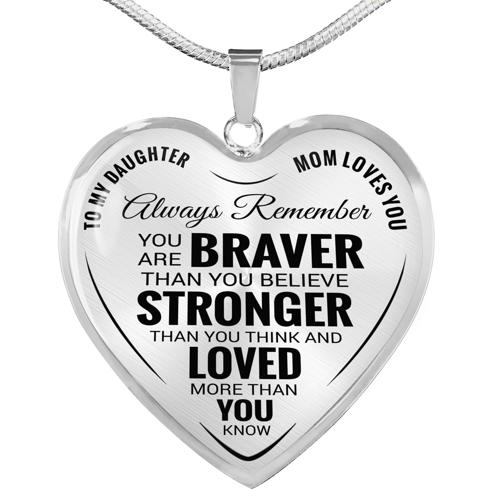 To my daughter - from mom - always remember quote heart pendant necklace silver
