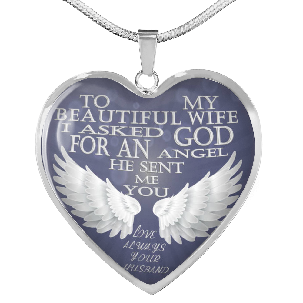 Vuvuzi Tee to My Beautiful Wife - God Sent me You, an Angel - Silver Pendant Necklace
