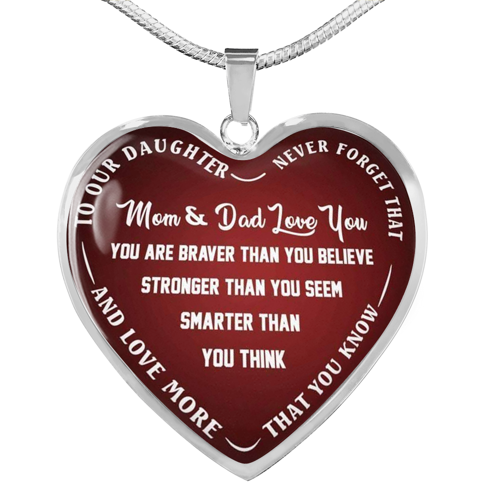 Vuvuzi Tee to Our Daughter Necklace Jewelry - Mom & Dad Love You Heart Pendant -from Family