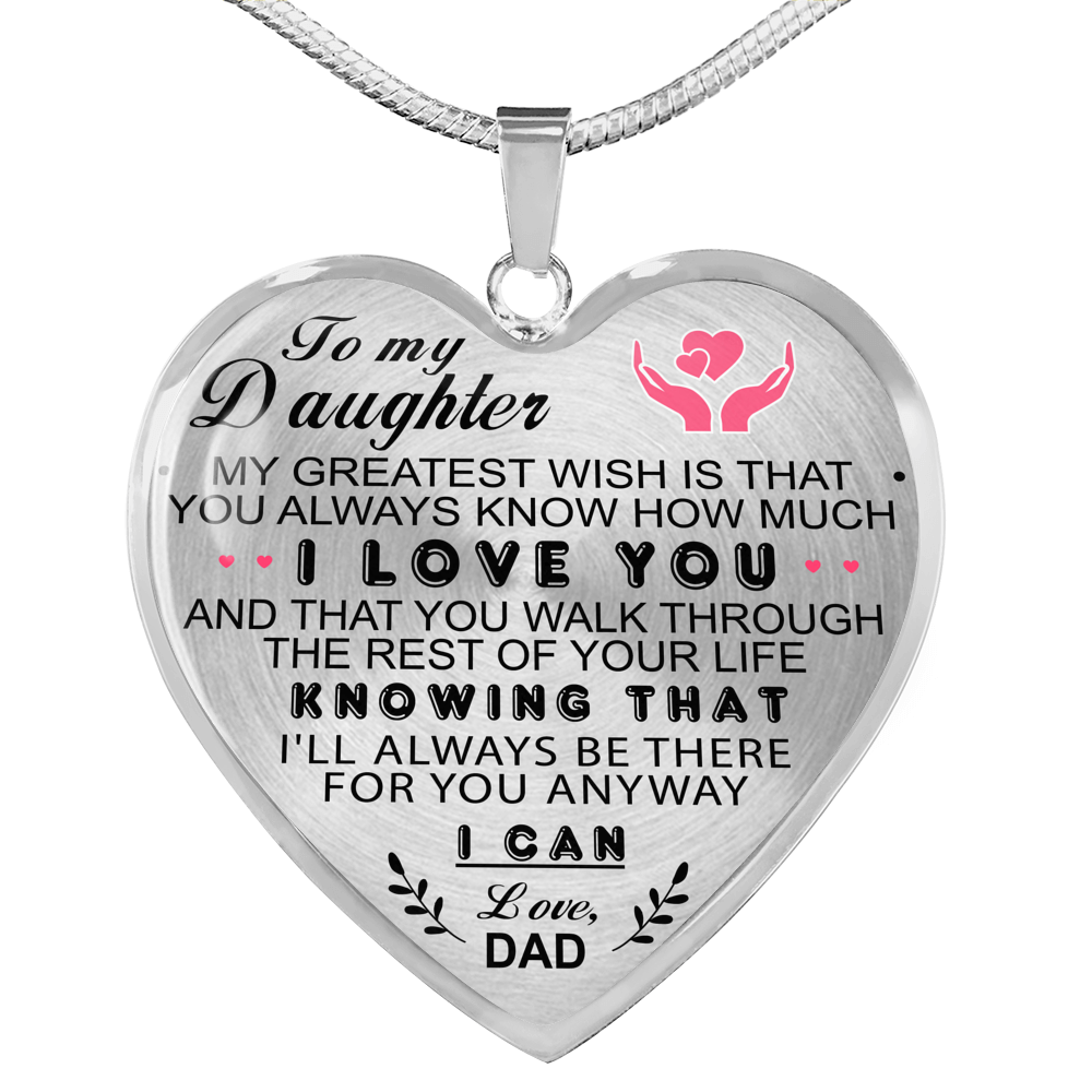 To My Daughter Heart Necklace Pendant Love Dad Gift From Father