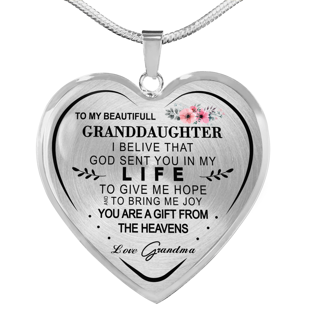 To my Granddaughter Love Grandma Heart Shape Necklace Gift for Granddaughter
