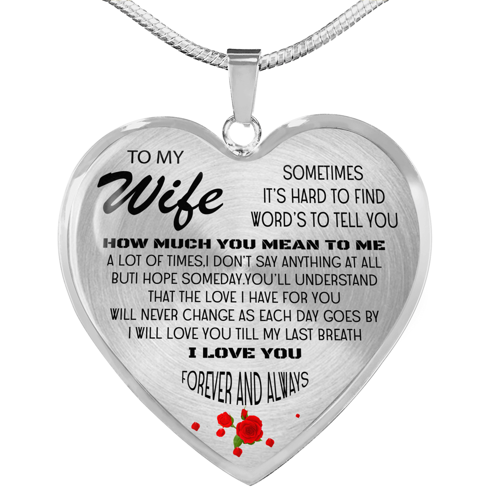 ZEN DEAL - Wife Gifts Necklace - to My Wife Pendant -to My Wife - Wedding Luxury Heart Shaped Necklace for Wife - Silver Heart Pendant