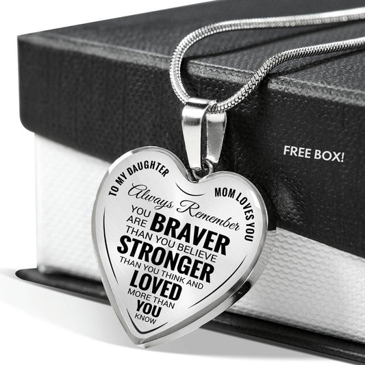 To my daughter - from mom - always remember quote heart pendant necklace silver