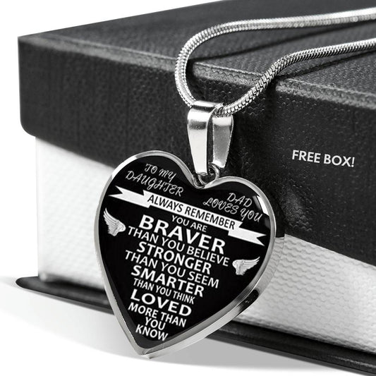 Love Daughter Luxury Heart Pendant Necklace - from Dad - Always Remember Quotes
