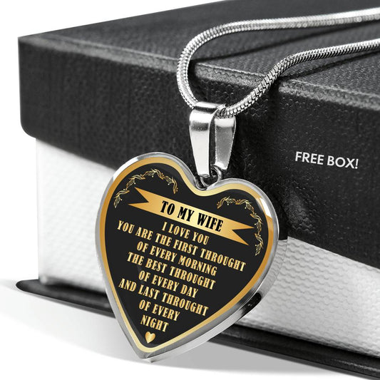 WOLMUG - to My Wife - You are The First, Best, Last Thought of Every Day Necklace - Gold Heart Pendant