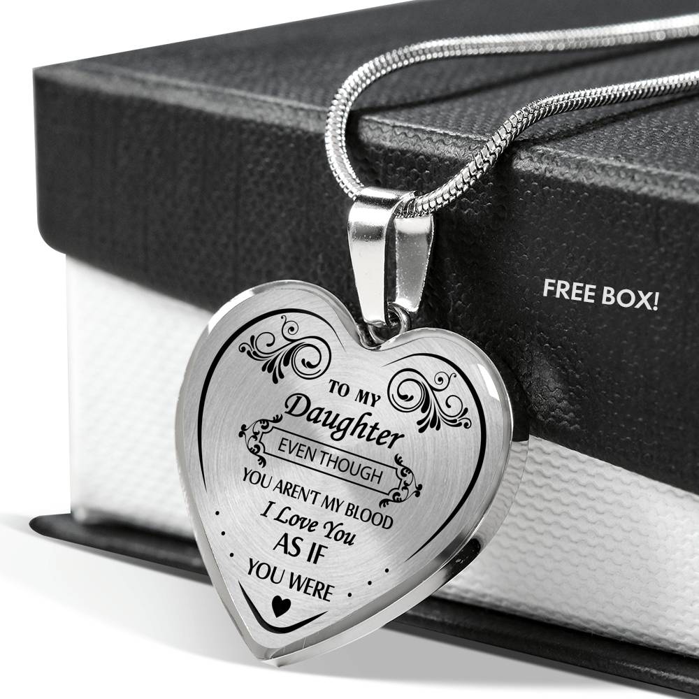 to My Daughter Necklace from Step Mom Dad - Step Daughter Unique Necklace Gifts - Silver Heart Pendant