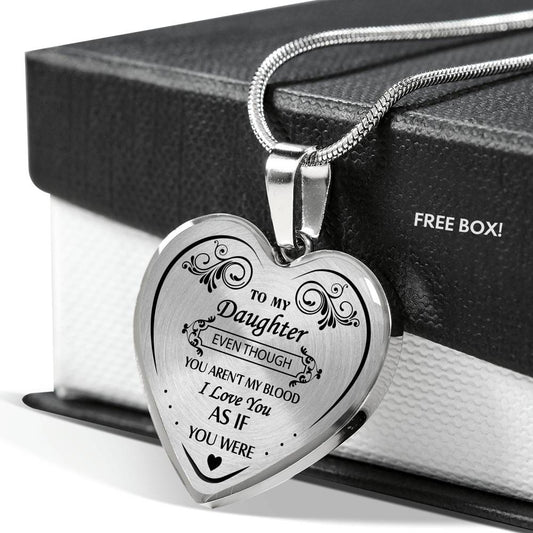 to My Daughter Necklace from Step Mom Dad - Step Daughter Unique Necklace Gifts - Silver Heart Pendant