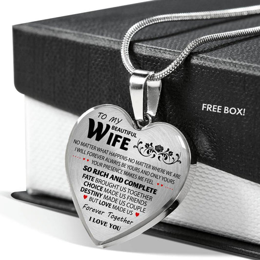 To My Beautiful Wife Necklace Heart Pendant -Best Gifts Wife - From Husband