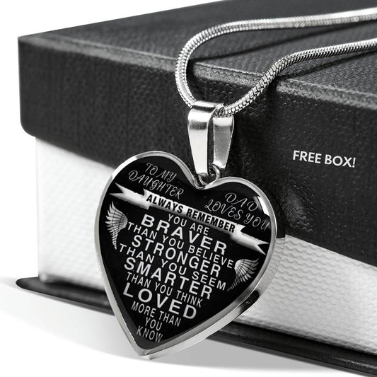 To my daughter - from dad - always remember heart pendant necklace silver