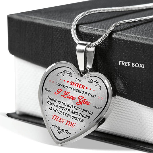 ZEN DEAL - to My Sister Necklace Heart Pendant Chain Gift from Brother - I Love You Jewelry - Gold Heart Pendant