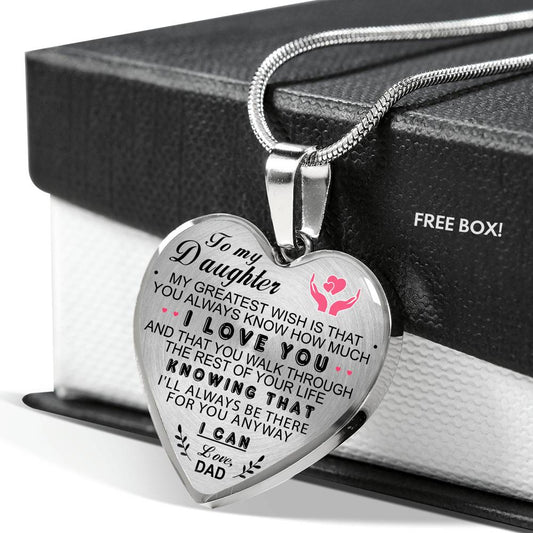 To My Daughter Heart Necklace Pendant Love Dad Gift From Father