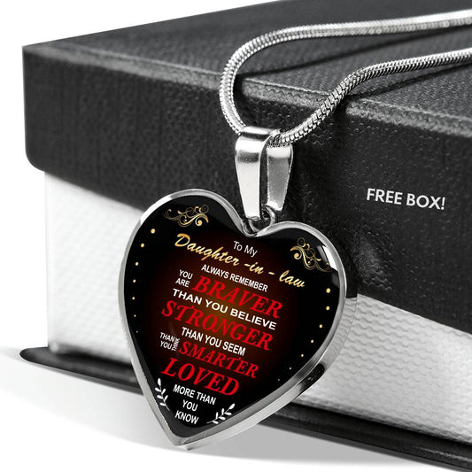 to My Daughter-in-Law Necklace-from Father - Dad Loves You Love Quotes - Silver Heart Pendant
