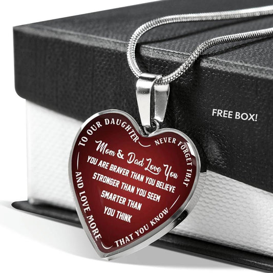 Vuvuzi Tee to Our Daughter Necklace Jewelry - Mom & Dad Love You Heart Pendant -from Family