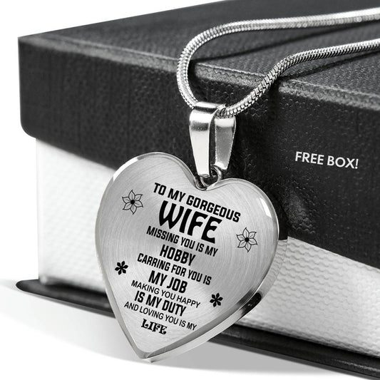 To My Wife Miss You Love Husband Luxury Heart Shape Necklace Gift Birthday