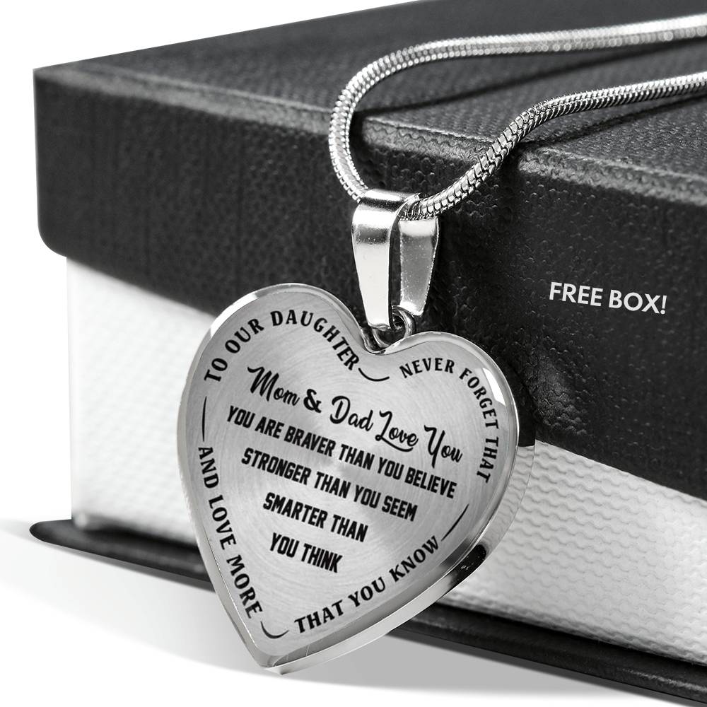 To Our Daughter Necklace - Mom & Dad Love You Heart Pendant - Gift for Teen Girl
