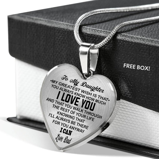 To My Daughter Love Dad - Heart Necklace Pendant From Father