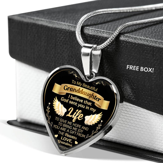 To my Granddaughter Love Grandma Heart Shape Necklace Gift for Granddaughter