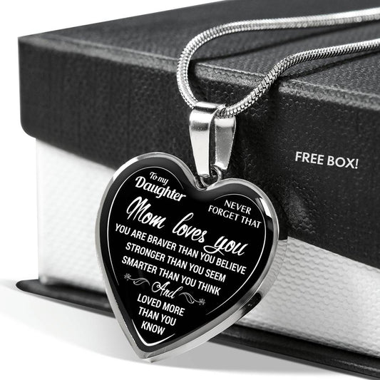 To My Daughter Mom Loves You Necklace Heart Pendant Luxury Gift For Little Girls