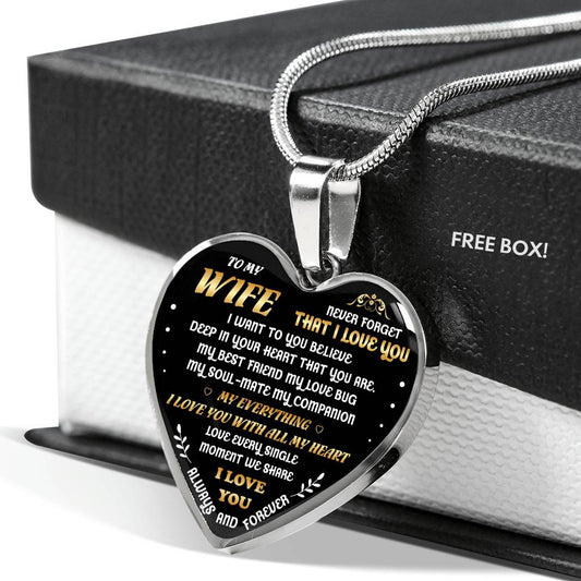 to My Wife Luxury Necklace - Never Forget That I Love You with All My Heart Necklace - Gold Heart Pendant