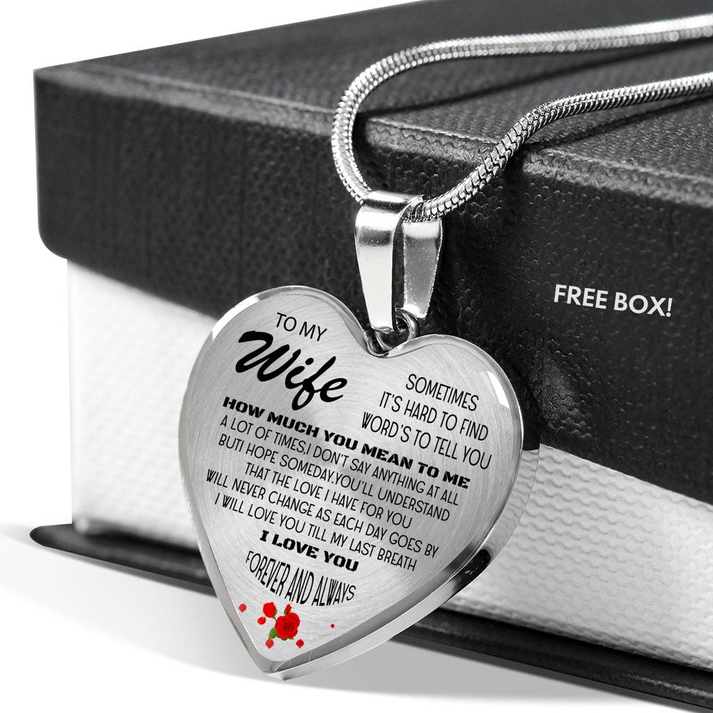 ZEN DEAL - Wife Gifts Necklace - to My Wife Pendant -to My Wife - Wedding Luxury Heart Shaped Necklace for Wife - Silver Heart Pendant