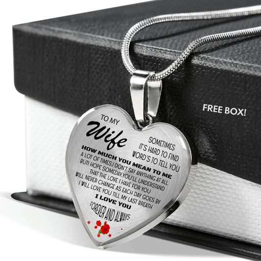 ZEN DEAL - Wife Gifts Necklace - to My Wife Pendant -to My Wife - Wedding Luxury Heart Shaped Necklace for Wife - Silver Heart Pendant