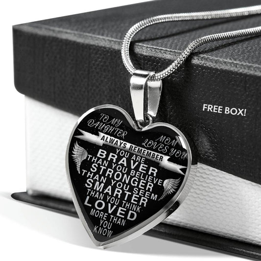 To my daughter - from mom - always remember quote heart pendant necklace silver