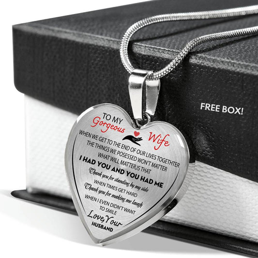 To My Gorgeous Wife Necklace Heart Pendant Gifts Form Husband Necklace