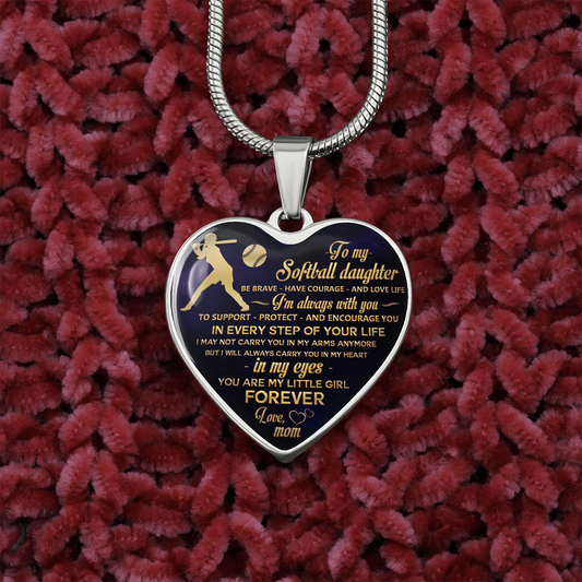 Vuvuzi Tee to My Softball Daughter, Love Mom,Gold Pendant Necklace