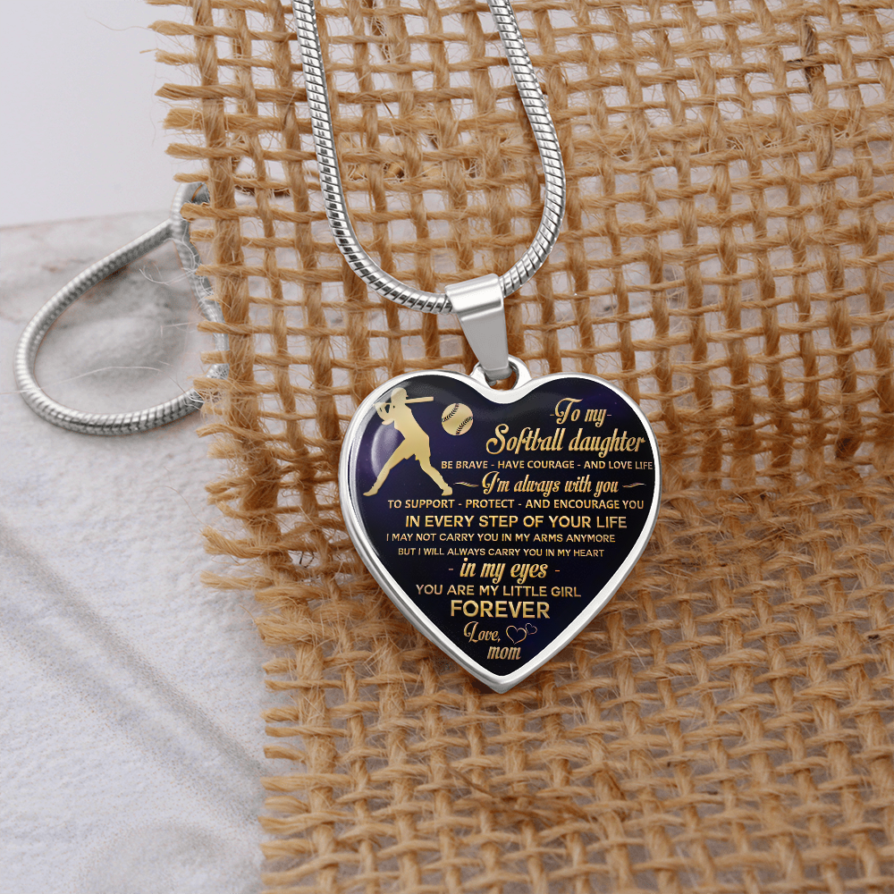 Vuvuzi Tee to My Softball Daughter, Love Mom,Gold Pendant Necklace