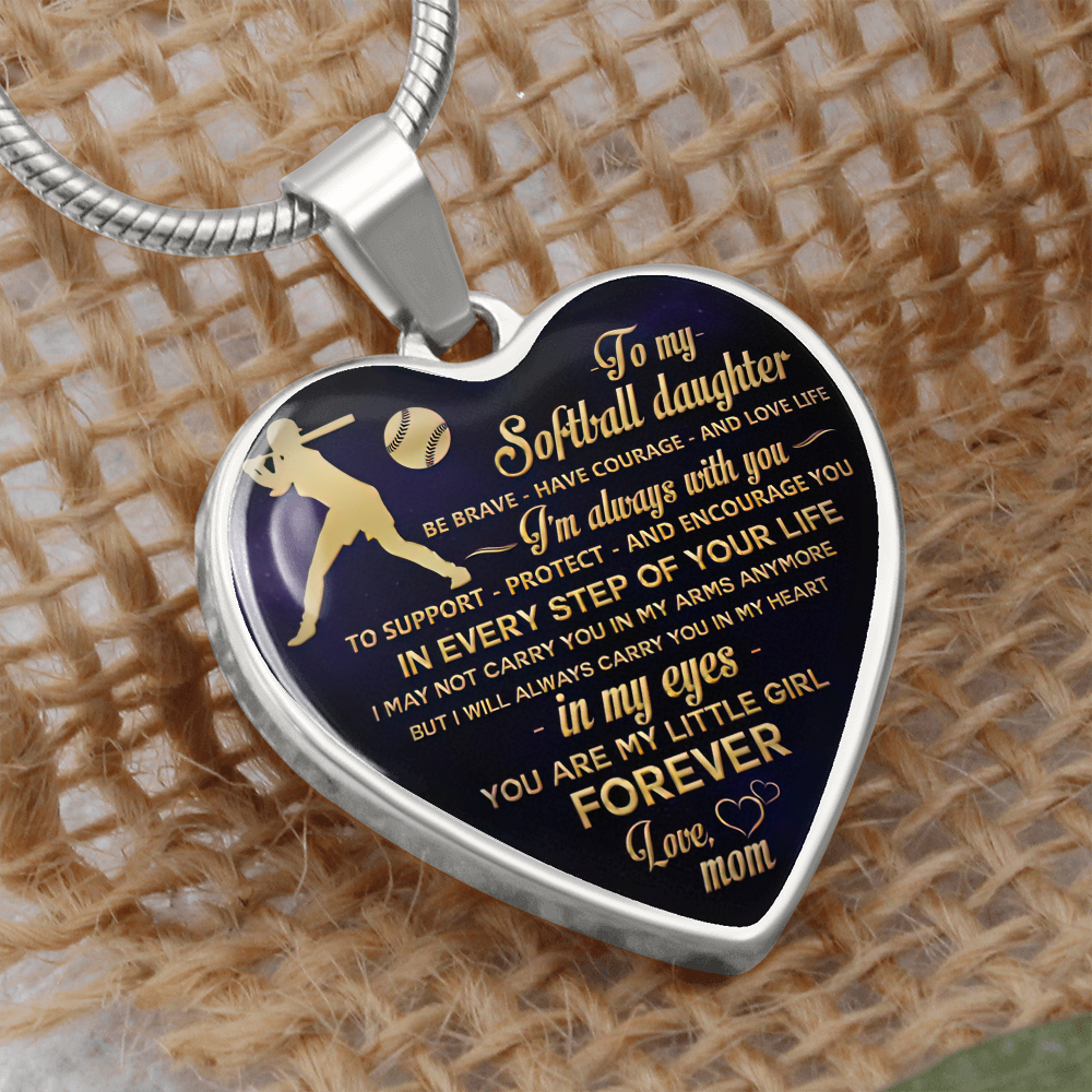 Vuvuzi Tee to My Softball Daughter, Love Mom,Gold Pendant Necklace