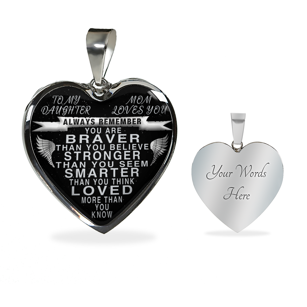To my daughter - from mom - always remember quote heart pendant necklace silver