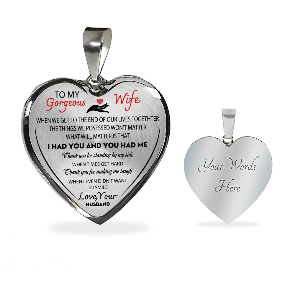To My Gorgeous Wife Necklace Heart Pendant Gifts Form Husband Necklace