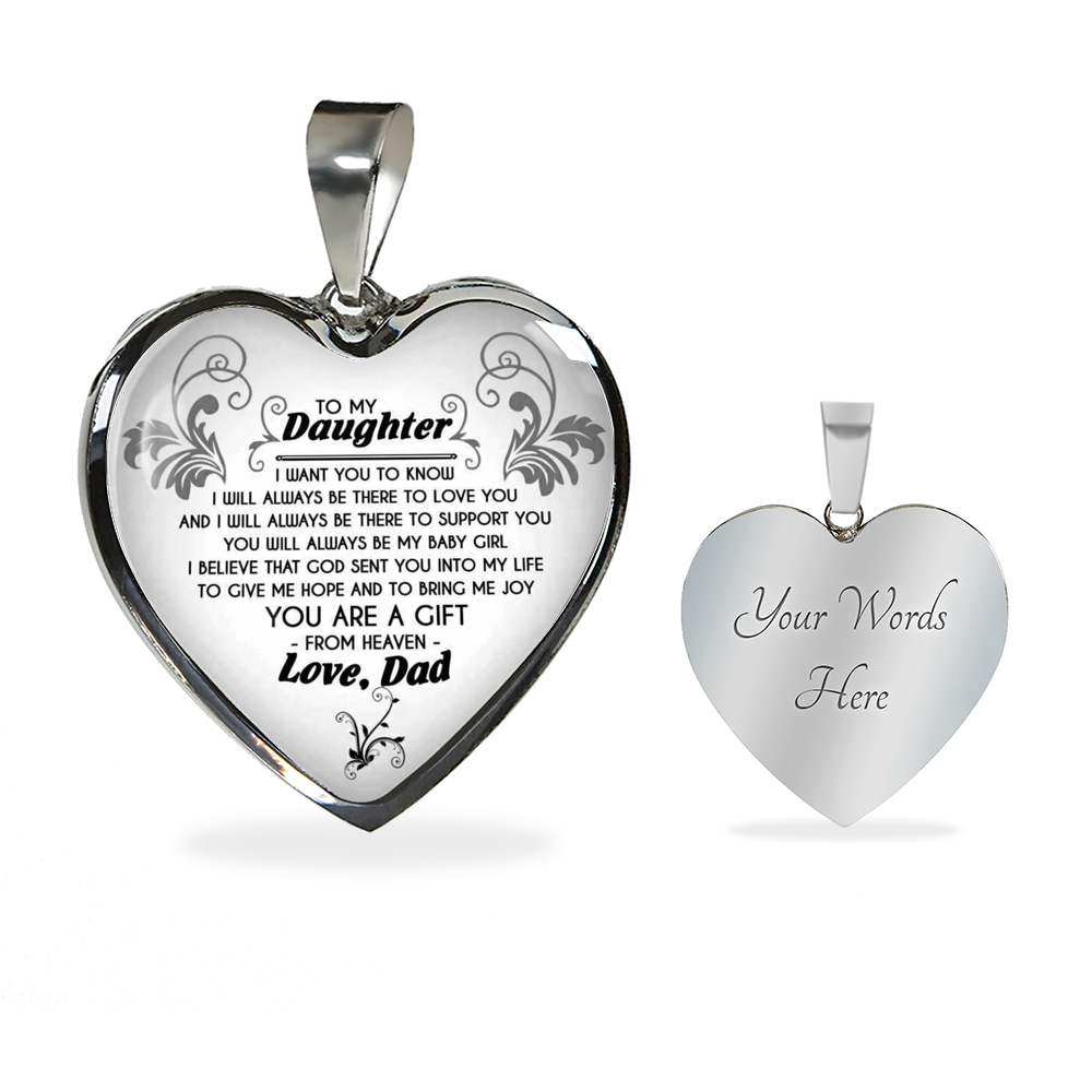 Daughter Birthday Gifts - To My Daughter Heart Pendant Love Dad Necklace Custom
