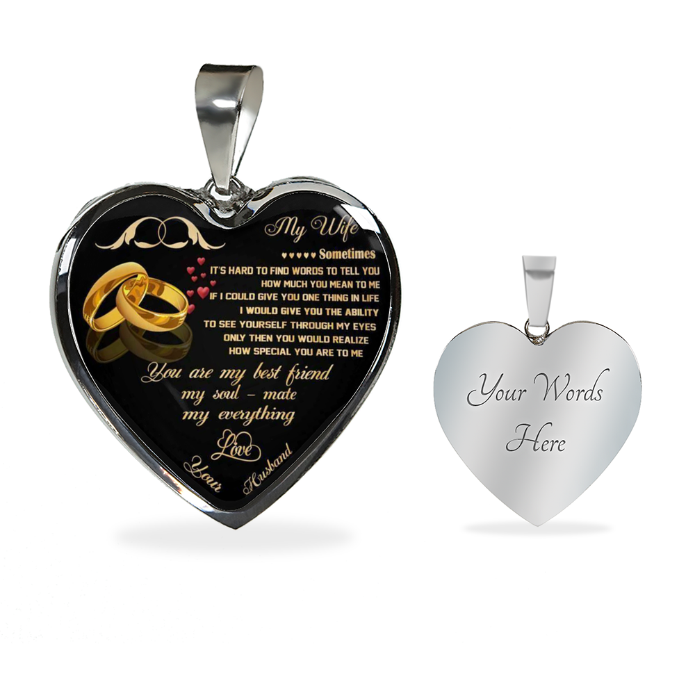 To my Wife Heart Pendant - From Husband - Anniversary/Wedding Gift for Her