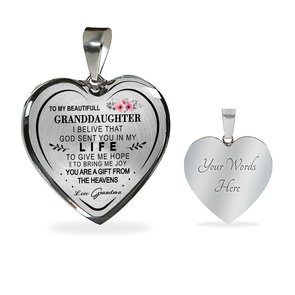 To my Granddaughter Love Grandma Heart Shape Necklace Gift for Granddaughter