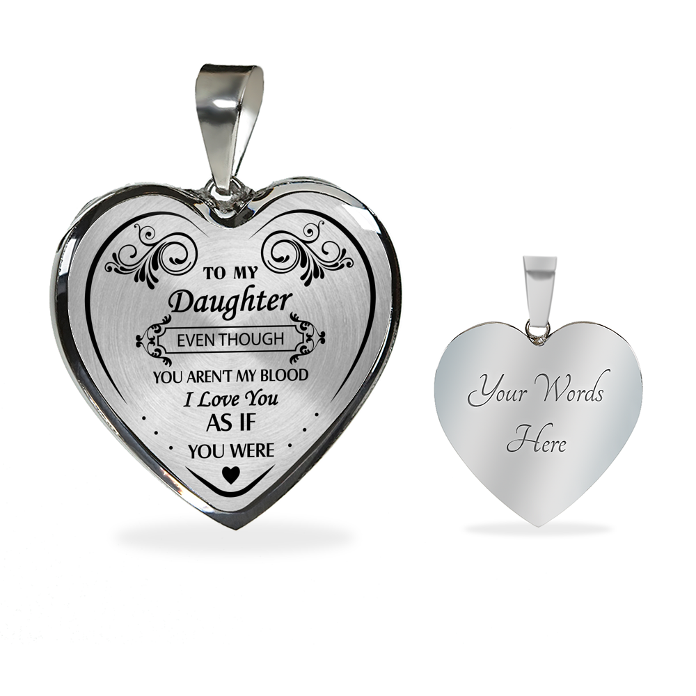 to My Daughter Necklace from Step Mom Dad - Step Daughter Unique Necklace Gifts - Silver Heart Pendant