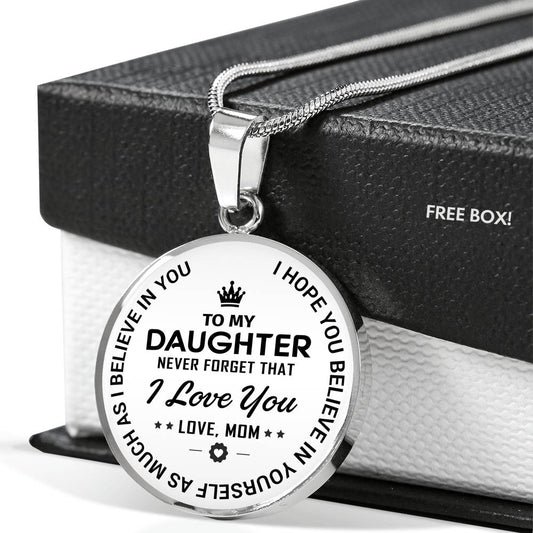To My Daughter Love Mom Time Gemstone Pendant Necklace