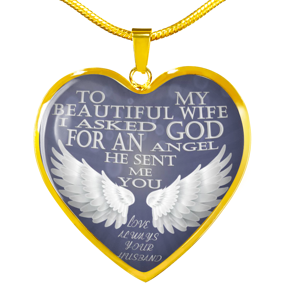 Vuvuzi Tee to My Beautiful Wife - God Sent me You, an Angel - Silver Pendant Necklace