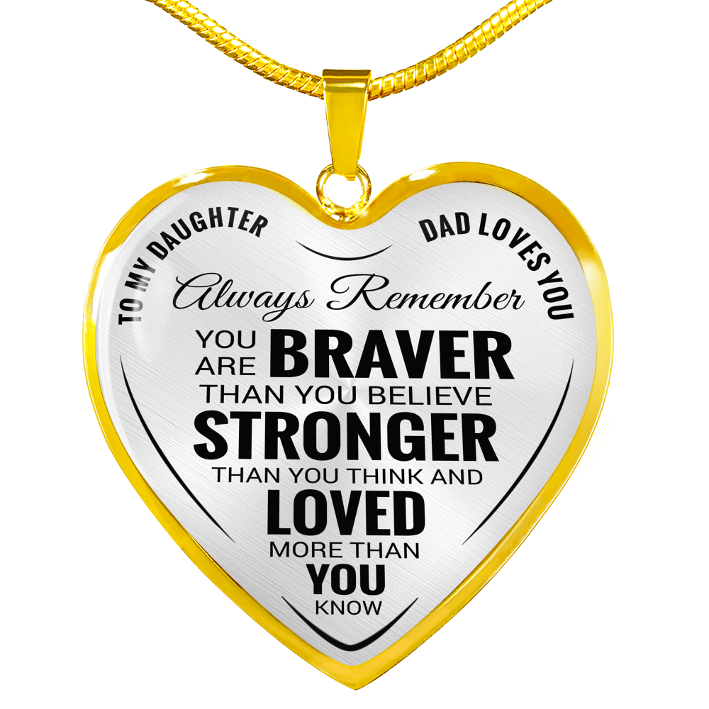 To my daughter -remember dad loves you - transparent text silver heart necklace