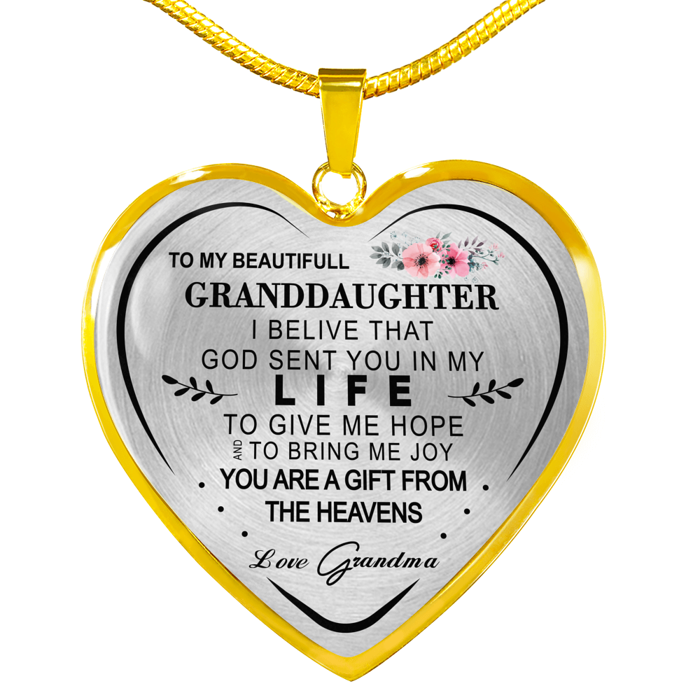 To my Granddaughter Love Grandma Heart Shape Necklace Gift for Granddaughter