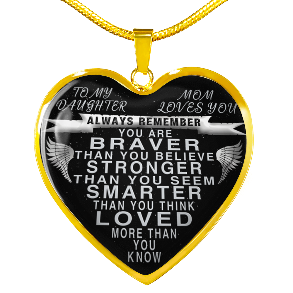 To my daughter - from mom - always remember quote heart pendant necklace silver