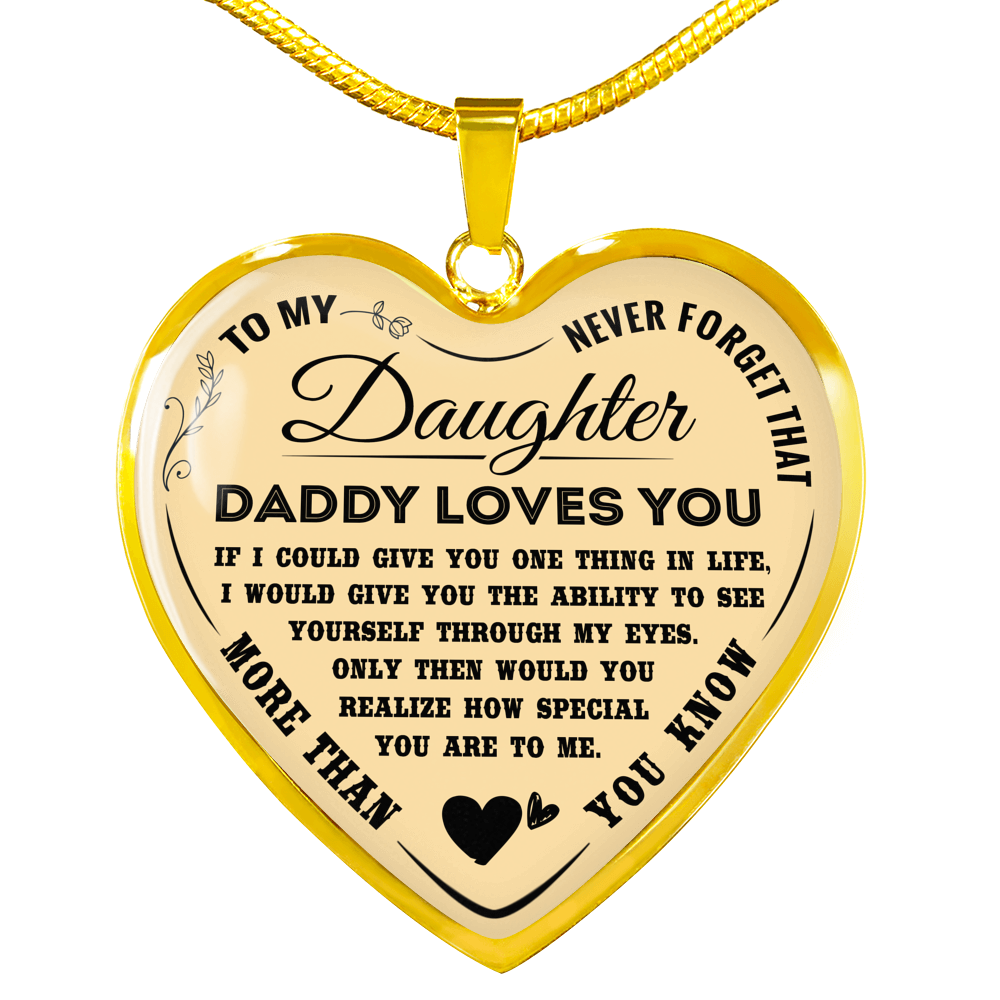 Silver Heart Pendant for Daughter - Daddy Loves You -Necklace for Teen Girl