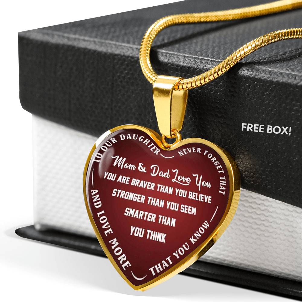 Vuvuzi Tee to Our Daughter Necklace Jewelry - Mom & Dad Love You Heart Pendant -from Family