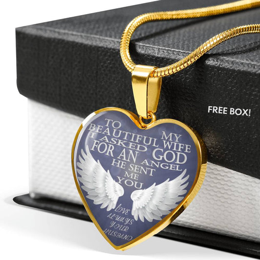 Vuvuzi Tee to My Beautiful Wife - God Sent me You, an Angel - Silver Pendant Necklace